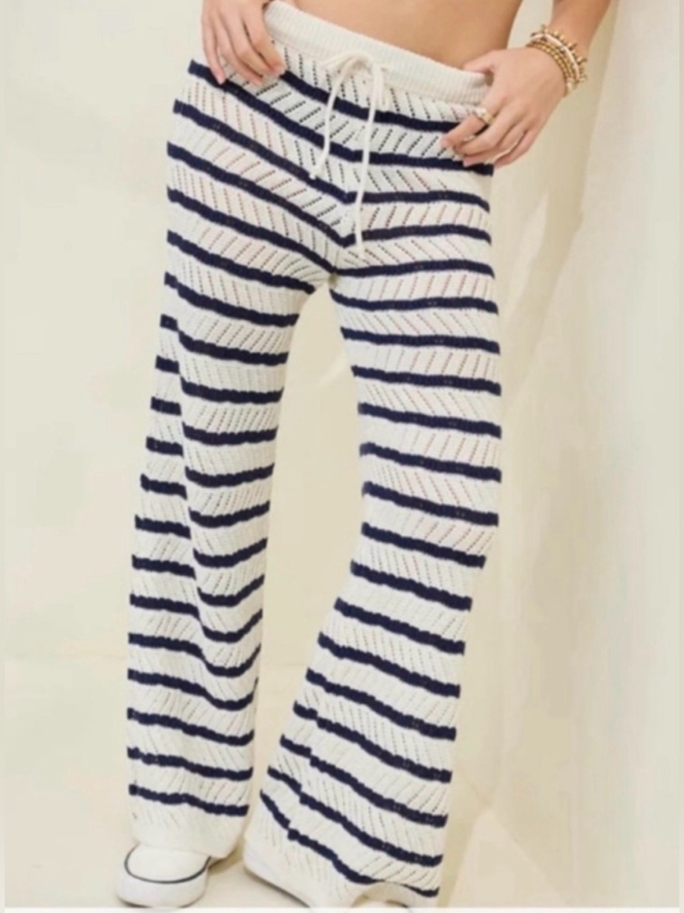 Aerie Striped Crochet Wide-Leg Pants Size S/M